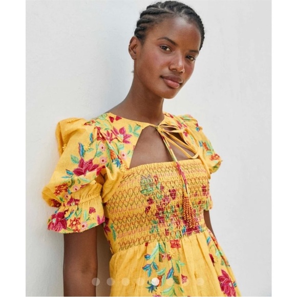 FARM Rio yellow midi dress NEW - Picture 3 of 10